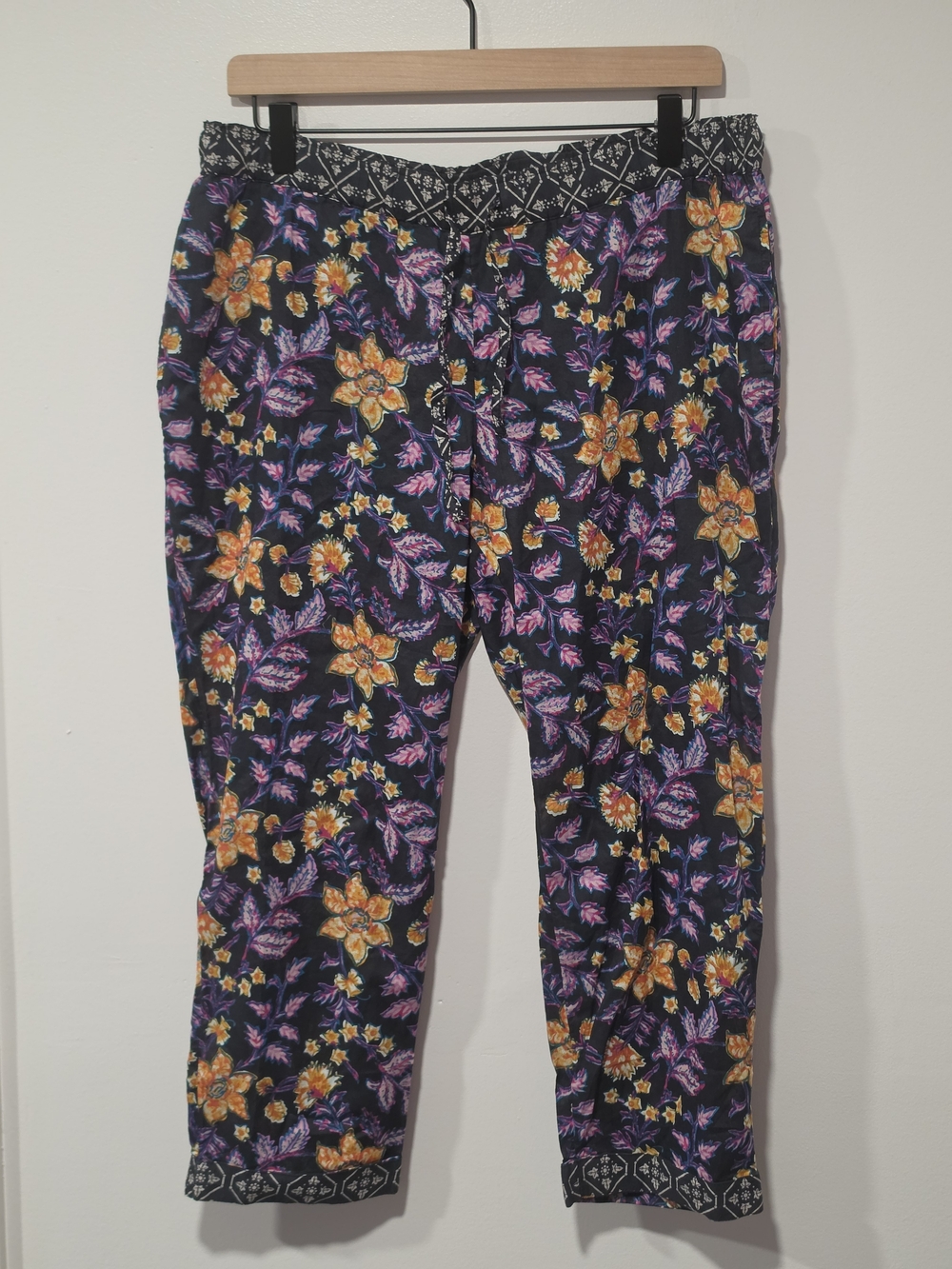 Sundance Leia Cropped 100% Cotton Drawstring Floral Pants Womens Size Petite S
